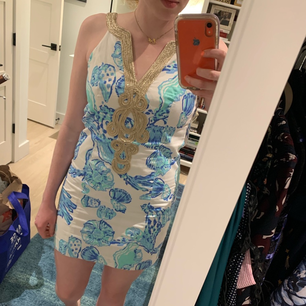 Lilly Pulitzer shift dress with gold trim